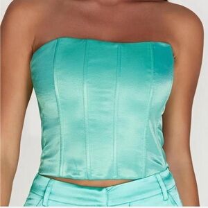Meshki Teal Satin Corset Top